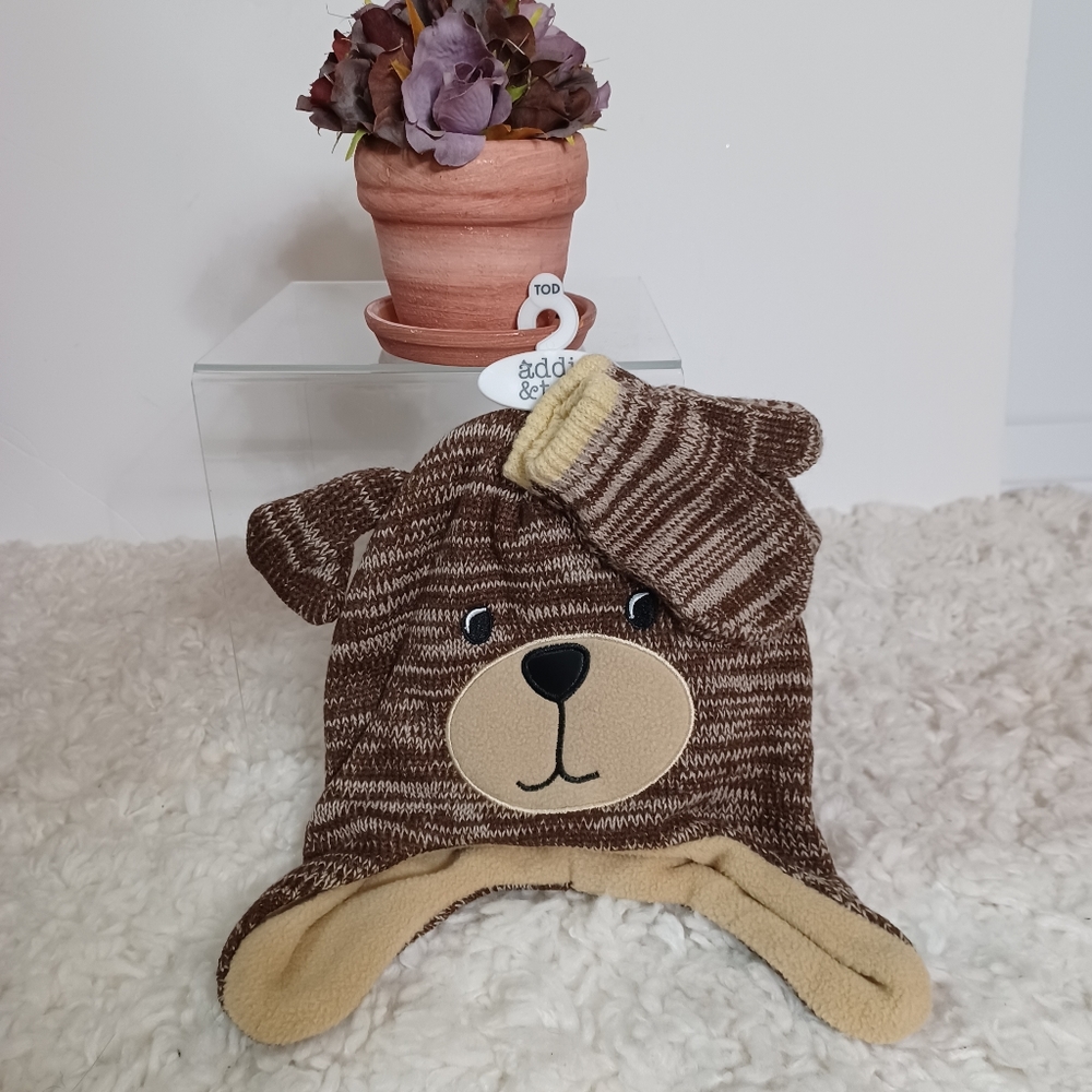 NWOT Addie & Tate Teddy Bear 3D Hat/Mitten Set,Toddler Brown & Tan